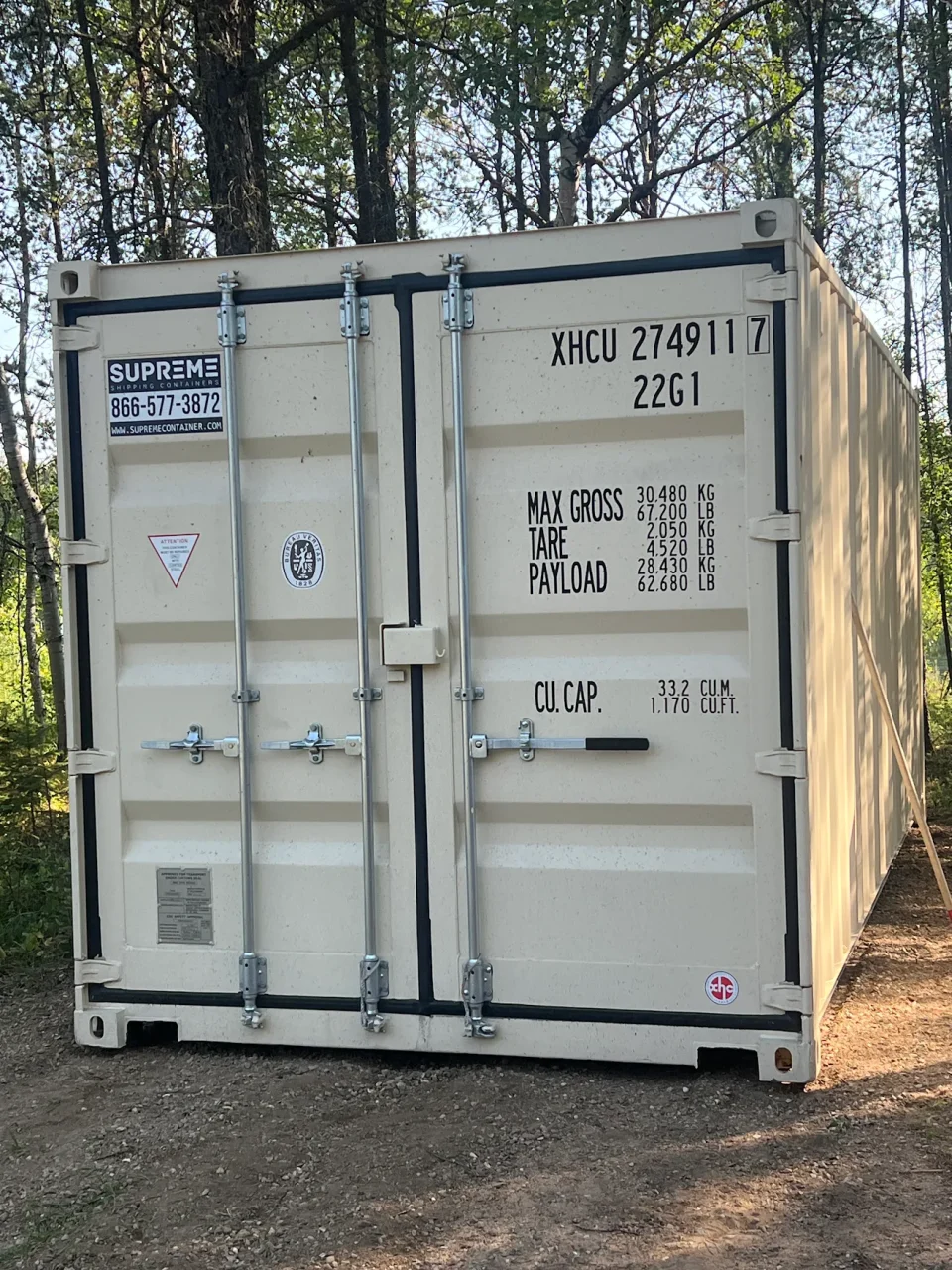 A shipping container on a rural property